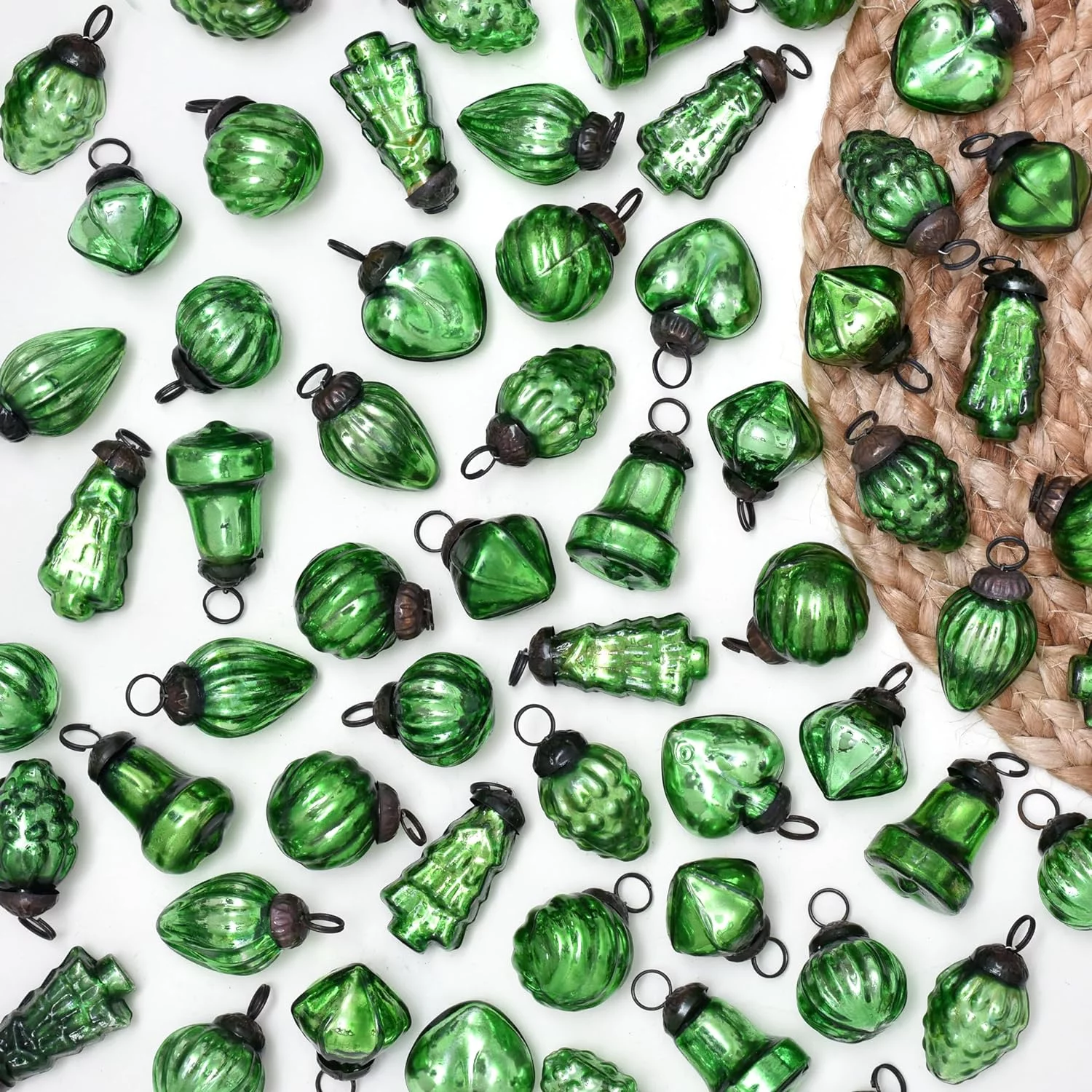 Green Christmas Ornaments- 50 Piece- Glass Christmas Ornaments -Green Christmas Decorations- Vintage Green Christmas Tree Ornaments- Christmas Tree Decorations- Mini Ornaments- Green Christmas Balls