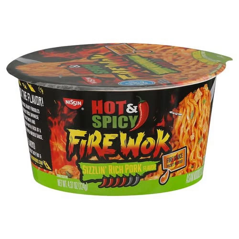 Nissin Fire Wok Stir Fry Sizzlin Rich Pork Asian Noodles 4.37 Oz (4)