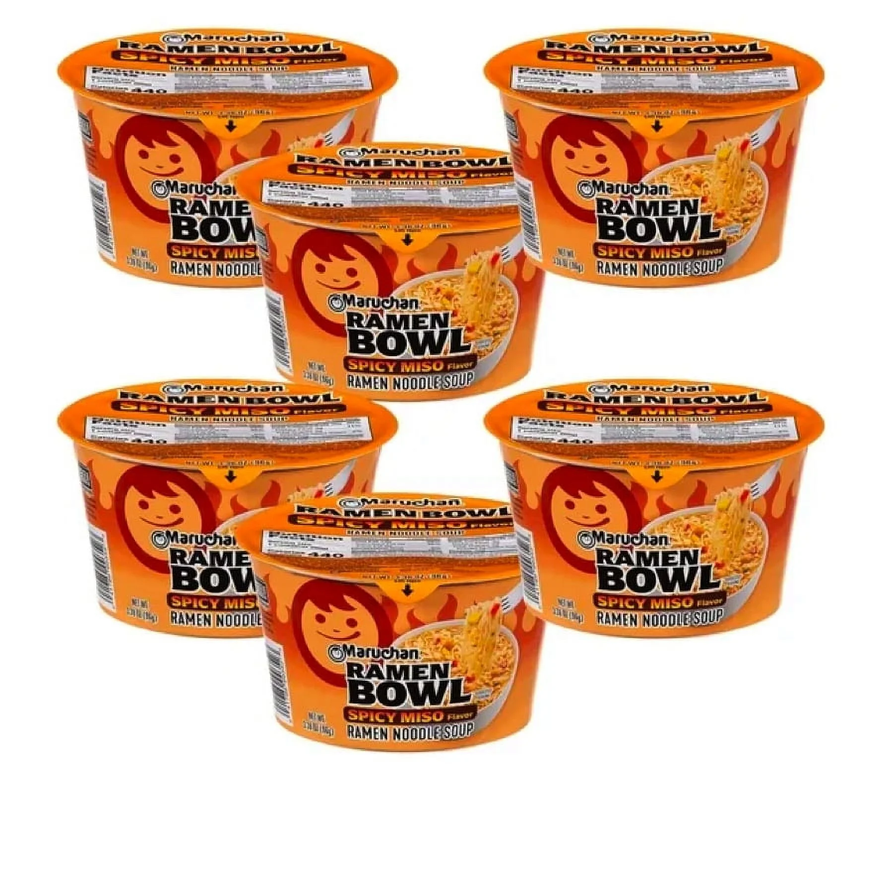 Maruchan Ramen Bowl Taste of Asia Spicy Miso Noodles Soup 3.38 ounce(6 Count) Just add Water Meal Noodle Breakfast Dinner Warm Snacks Home Kitchen College Food Gift w/ Tote & Bonus Porte Pot
