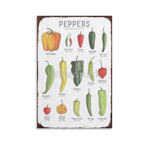 VADDCT Scoville Units Heat Pepper Chart Laminated Vintage Kitchen Poster Canvas Painting Wall Art Poster for Bedroom Living Room Decor 16x24inch(40x60cm) Unframe-style
