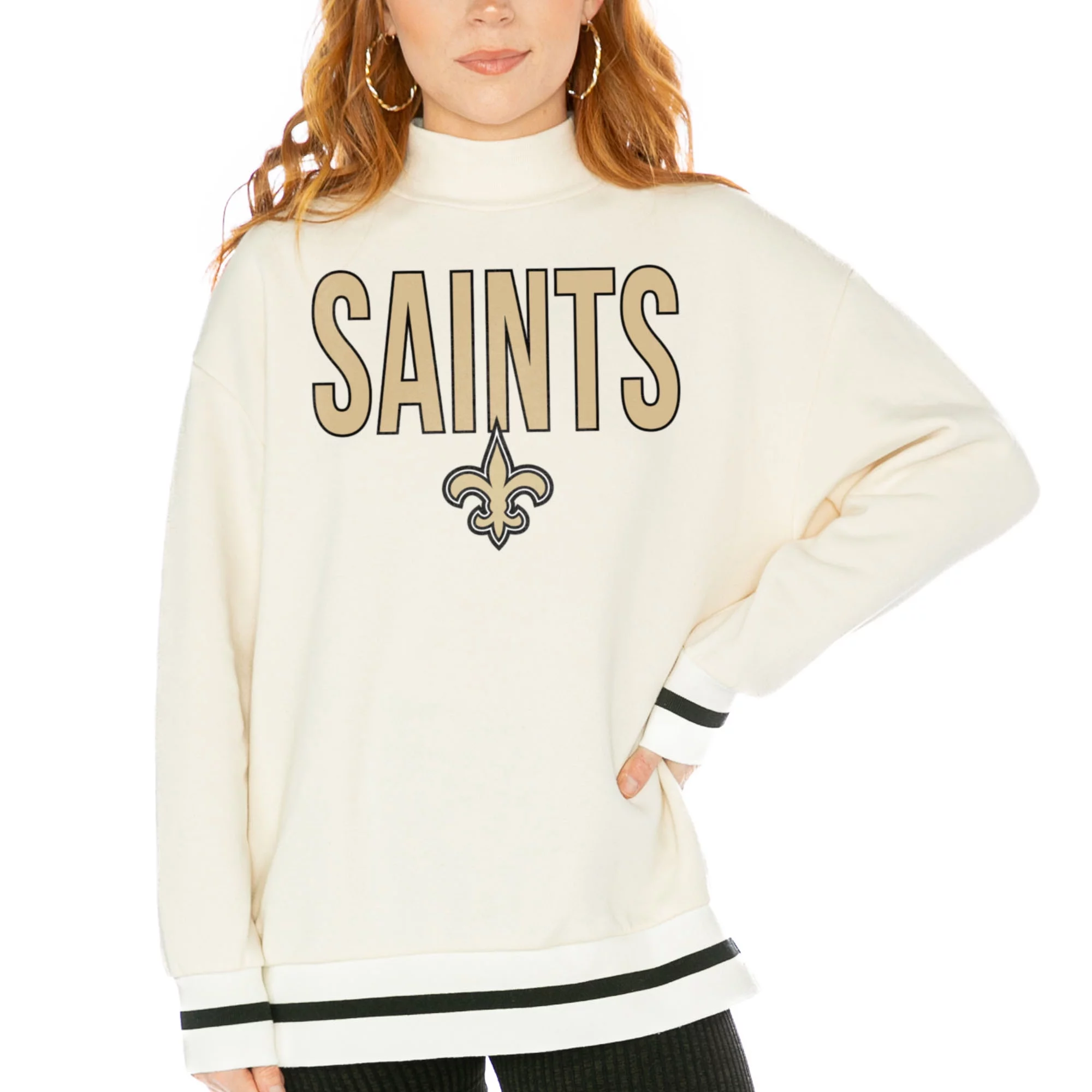 Women's Gameday Couture  White New Orleans Saints End Zone Envy Mock Neck Fleece Pullover Sweatshirt