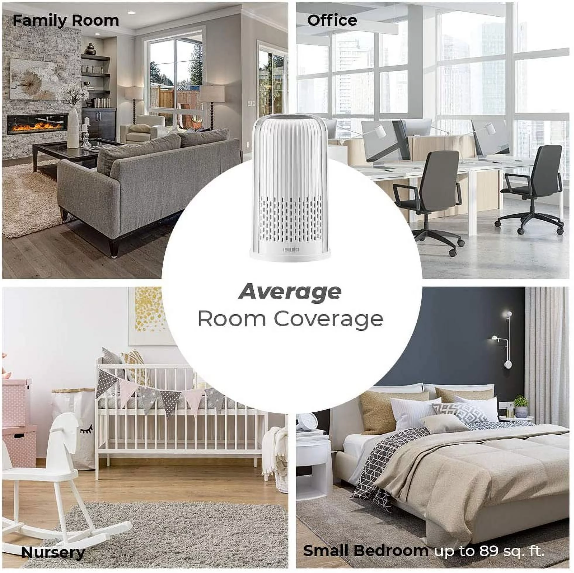 HoMedics Total Clean 4-in-1 Tower Air Purifier, 360-Degree HEPA Filtration, White