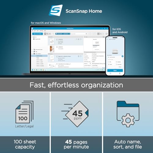 ScanSnap iX2500 Wireless or USB High-Speed Cloud Enabled Document, Photo & Receipt Scanner with Large Touchscreen and 100 Page Auto Document Feeder for Mac or PC, White