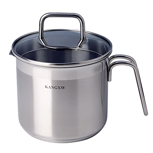 KANGXW Stainless Steel Milk Pot, 1.5 Quart Saucepan, With Pour Spout and Filter Glass Lid Induction Milk Pots, Sauce, Gravy, Pasta Stock Pot