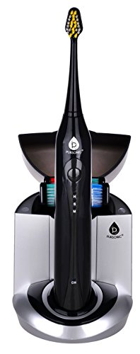Pursonic S450 Deluxe Plus Sonic Rechargeable Toothbrush with built in UV sanitizer and bonus 12 brush heads included, Black, 1.25 Pound