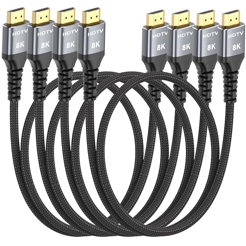 8K HDMI Cable 3FT 4-Pack, High Speed 48Gbps HDMI 2.1 Cord for Neat, Support HDR10+, SBTM, QMS, CEC, HDCP 2.3 for TV, Monitor, Computer, Laptop, HDMI Switch, HDMI Splitter, HUB, KVM, Projector