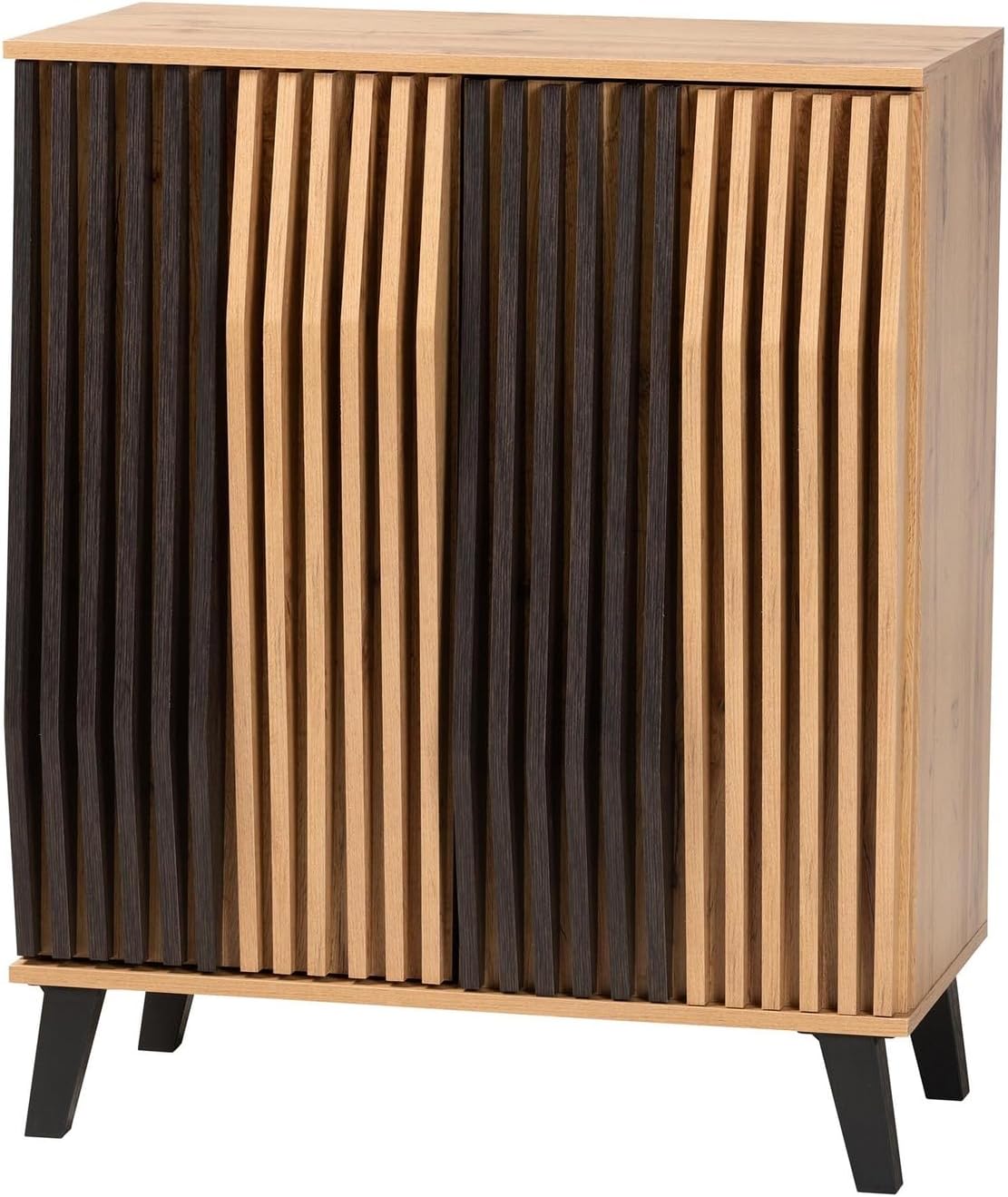 Baxton Studio Bergen Two-Tone Espresso and Brown Wood 2-Door Storage Cabinet