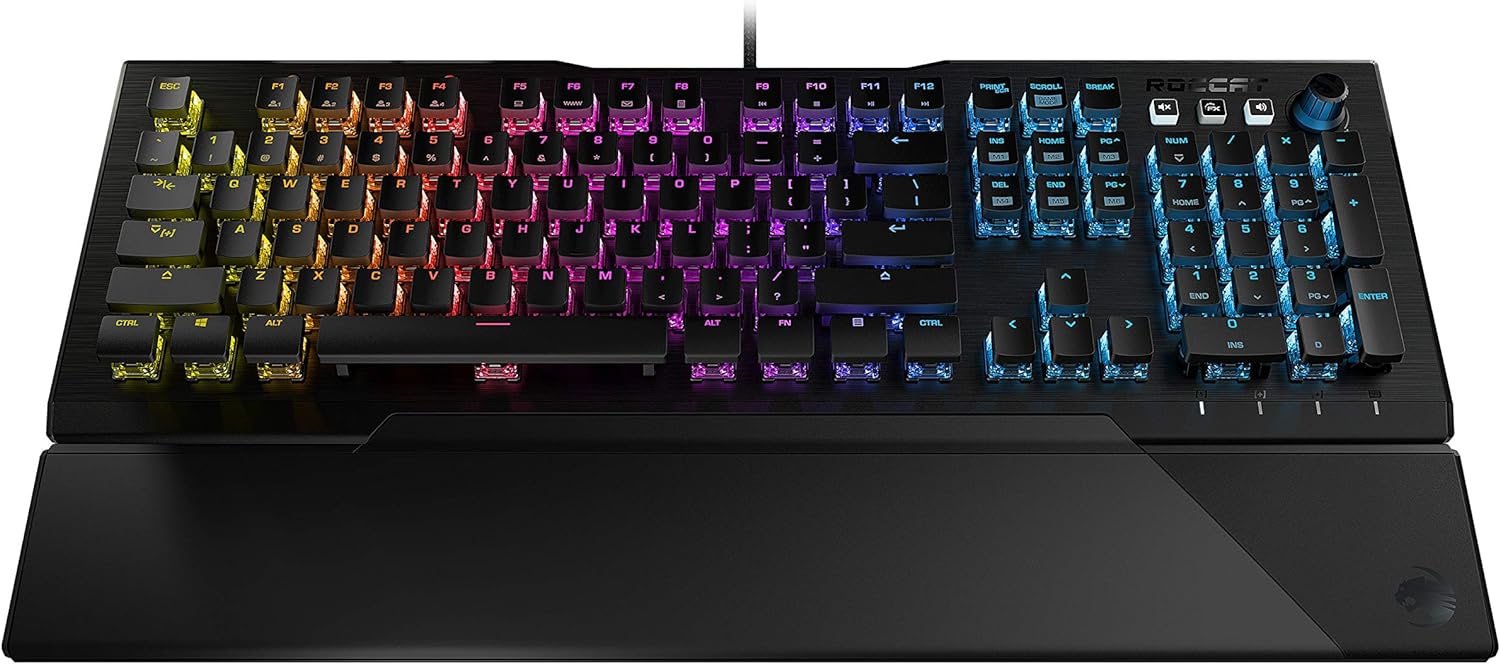 ROCCAT Vulcan 121 Mechanical PC Tactile Gaming Keyboard, Titan Switch, AIMO RGB Backlit Lighting Per Key, Anodized Aluminum Top Plate and Detachable Palm/Wrist Rest, Black