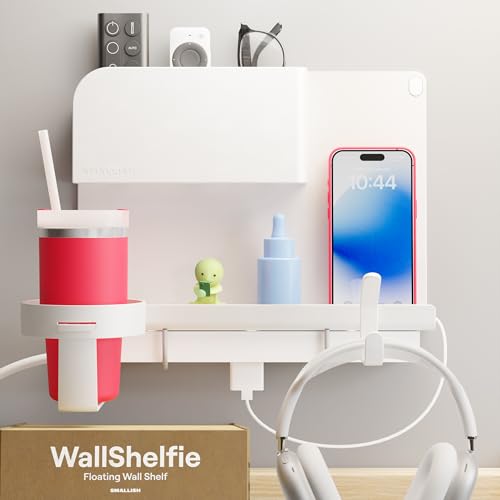 WallShelfie Bedside Wall Organizer - Room Decor, Dorm Room Essential, Floating Bedside Shelf Wall Mount, Makeup Organizer, Remote Control Holder, Room Accessories, Floating Shelves (Black)