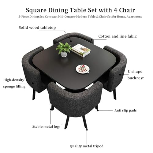 Square Dining Table Set with Chairs,Compact Kitchen Table and 4 Chairs,Modern Conference Table with Chairs,reception Table for Meeting Room,kitchen Table Furniture Breakfast Table