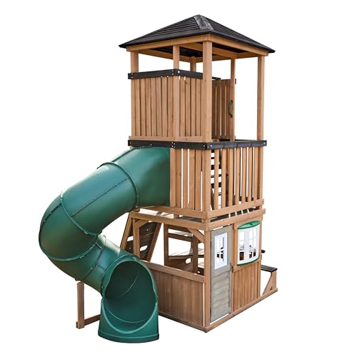KidKraft Panorama Tower Three-Story Wooden Outdoor Playhouse with Slide