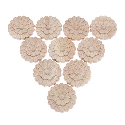 Wood Carved Onlays Appliques, MUXSAM Unpainted Wood Rosettes Fancy Carving Furniture Decals for Door Wall Mirror Fireplace Stairs Cabinet Cupboard Dresser Bed Wardrobe DIY Decor, 10cm/3.94