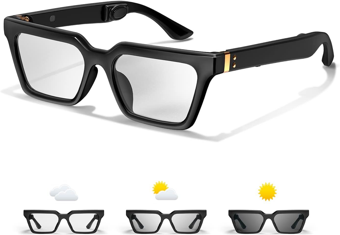 [2022 Version] Upgraded Bone Conduction Glasses Headphones, Smart Glasses with Immersive Sound, Voice Assistant, Anti Blue Light and Photochromice Lenses, True Wireless Bluetooth Glasses for Men/Woman