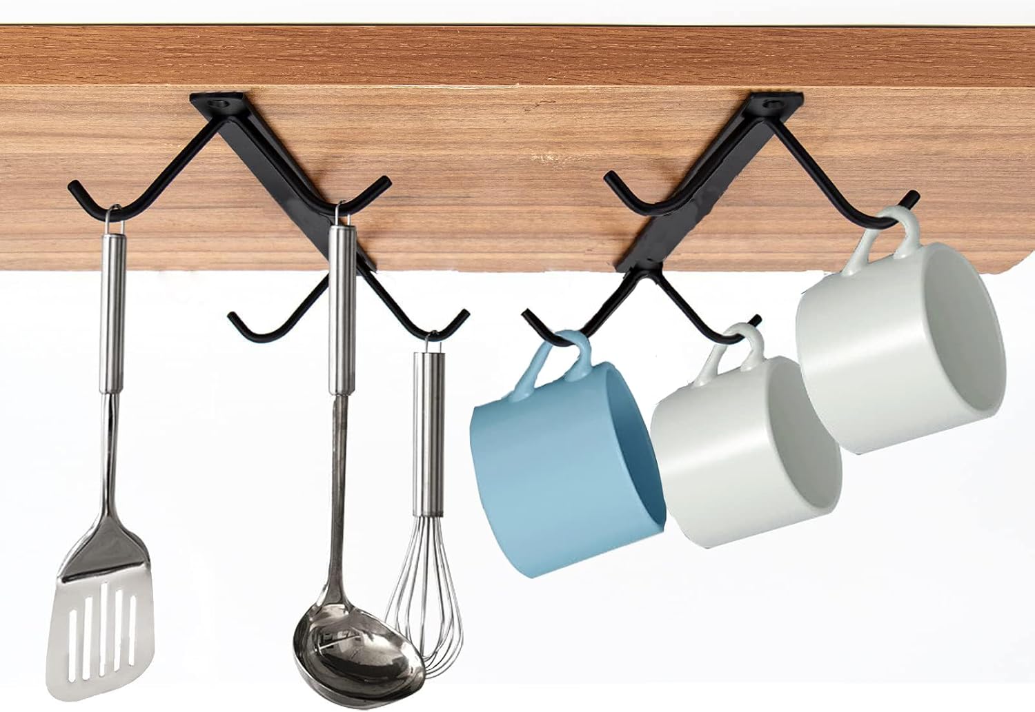 4 Packs Mug Holder Coffee Cups Rack Under Cabinet, 16 Mug Cup Hooks, Hanging Mug Cup Under Shelf, Mugs Organizer for Kitchen Cabinets, Display Coffee Bar Accessories, Bar Mugs Holder Storage Utensil