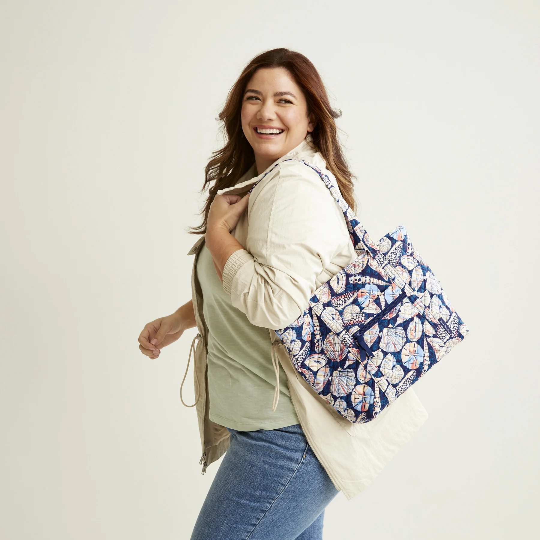 Vera Bradley Women's Recycled Cotton Small Vera Tote Bag Black Bandana Medallion