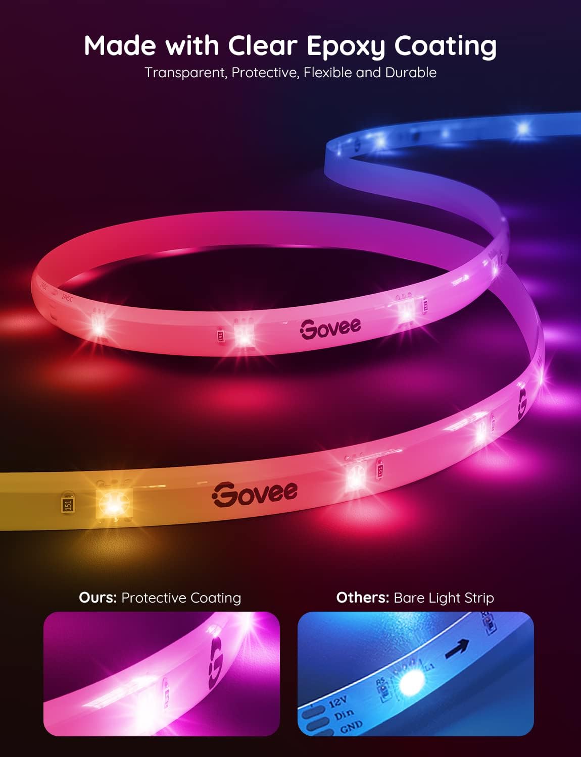 Govee 32.8ft RGBIC LED Strip Lights, WiFi Color Changing LED Lights Segmented Control, Work with Alexa and Google Assistant, Music LED Lights for Bedroom, Kitchen, Party, Waterproof 2x16.4ft Pack of 2