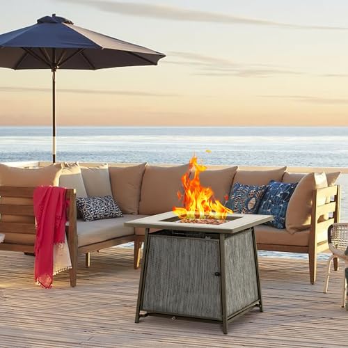 BALI OUTDOORS 50000 BTU Propane Fire Pit with Lid, 28 inch Fire Pit Table Outdoor, Black Firepits for Outside Backyard, Patio