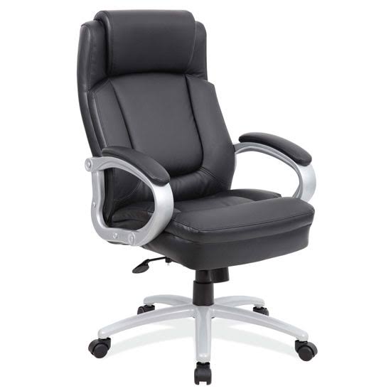 Office Source 993BLK Big u0026 Tall Executive Chair with Silver u0026 Black Bonded Leather Heavy Duty Metal Base