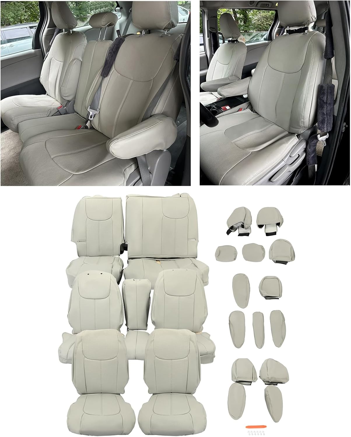 Kojem Gray Seat Cover Compatible with 2015-2018 Toyota Sienna (8 Passenger Sienna Only) 3 Rows 8 Seaters Full Artificial Leather Sets