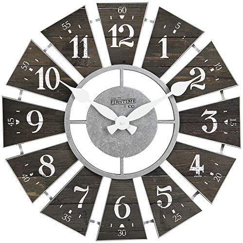 FirsTime & Co. Brown Numeral Windmill Wall Clock, Large Vintage Decor for Living Room, Home Office, Round, Plastic, Farmhouse, 24 Inches