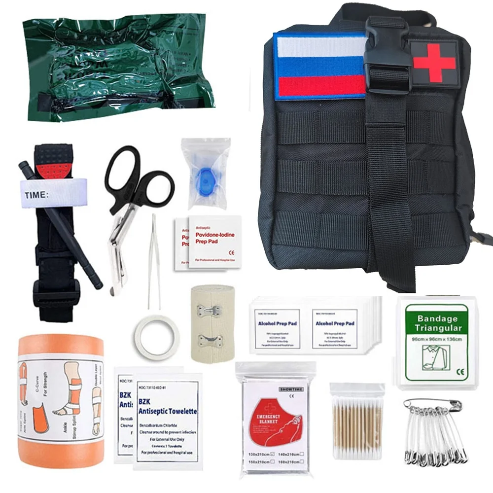 46 Pcs Survival First Aid Kit Molle Outdoor Gear Emergency Kits Trauma Bag For Camping Disaster Adventures Survival Kit
