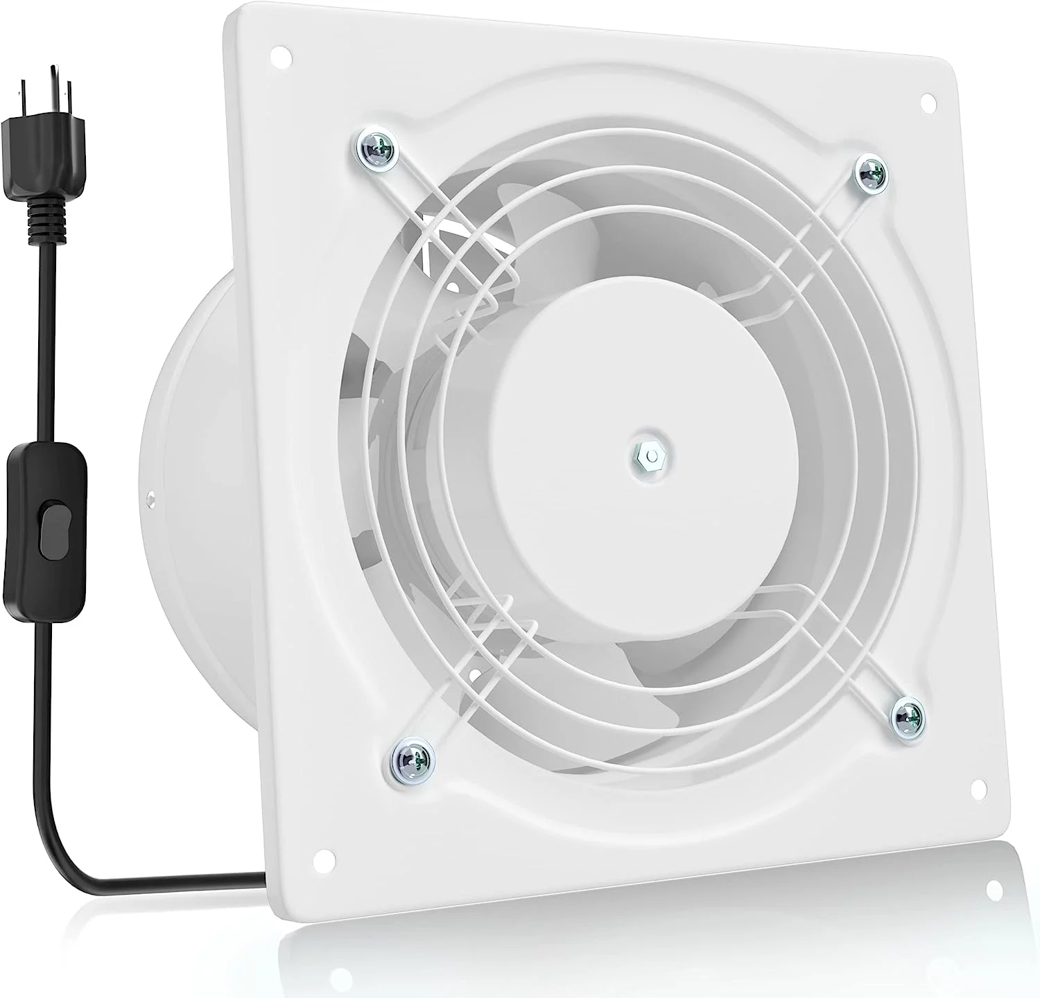 Hon&Guan 6 Inch Kitchen Exhaust Fan, 308CFM Powerful Through Wall Basement Exhaust Fan, Wall Mount Bathroom Extractor Fan for Garage, Window Ventilation, White