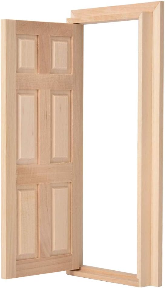 1:12 Doll House Mini Wooden Door, DIY Hollow Wooden Door Set Simple Styling 1: 12 for Dollhouse Living Room for Your Interior Model