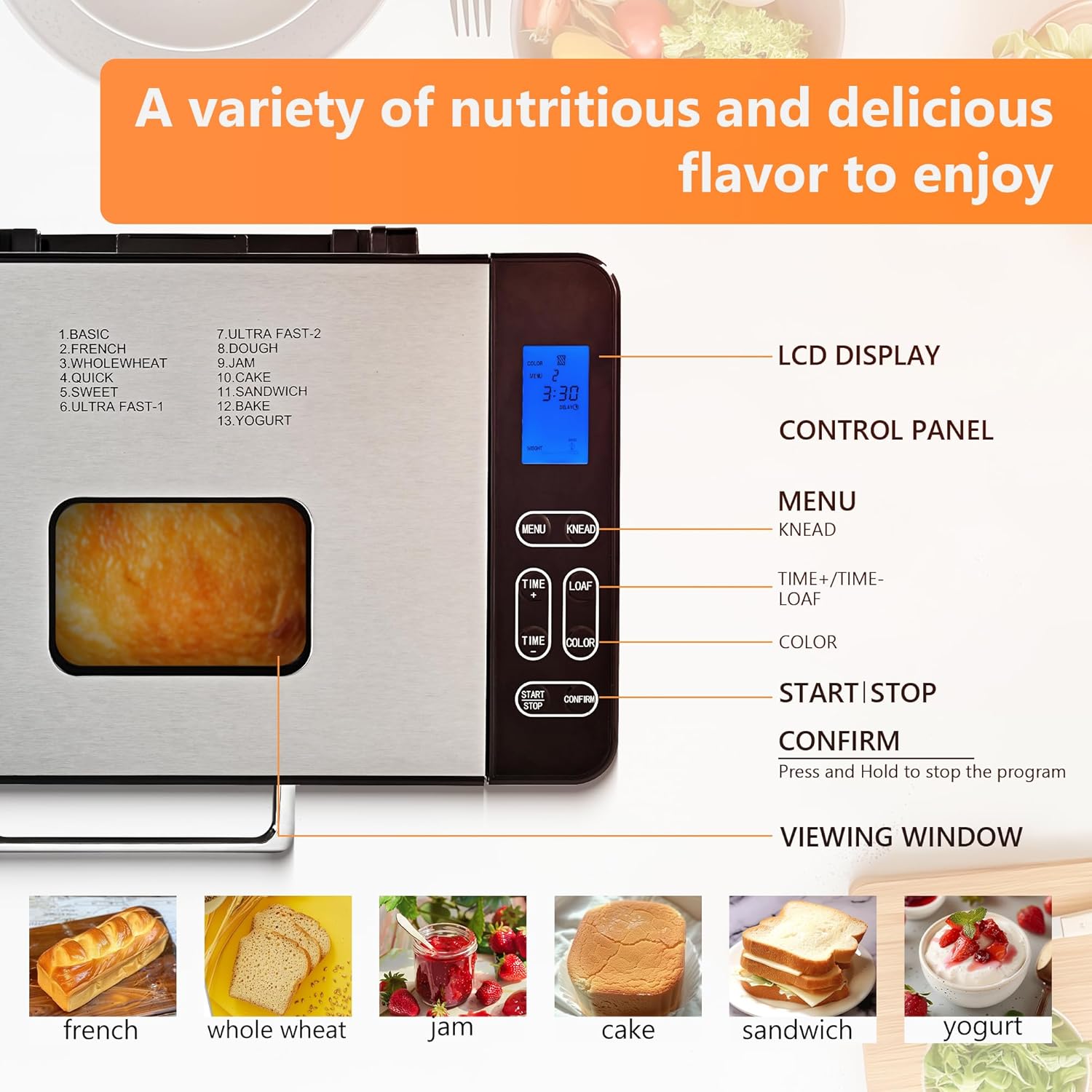 EUHOMY Bread Maker Machine 2LB Bread Maker for 3 Loaf Sizes & 3 Crust Colors - Ideal for Family Gifts, Breadmaker with Stainless Steel and Fruit & Nut Dispenser, Gluten Free