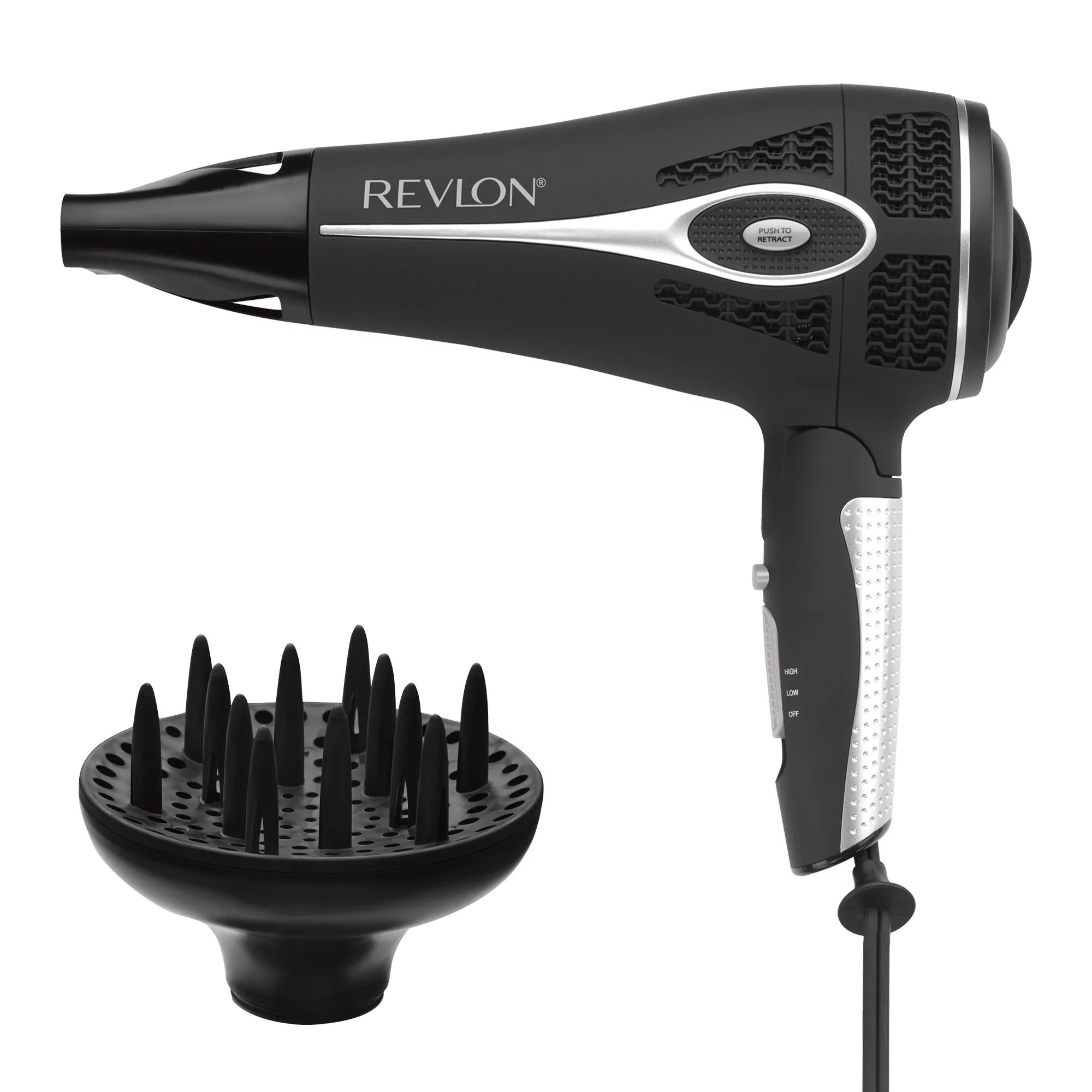 Revlon 1875W Retractable Cord Fold & Go Ceramic Hair Dryer, Black