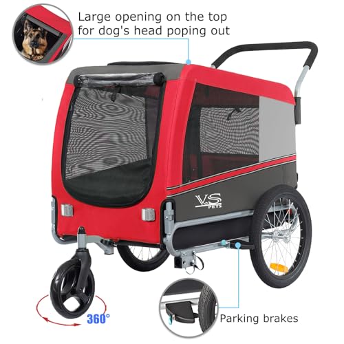 Tiggo Veelar Sports Pets Large Dog Bike Trailer & Stroller for Medium,Large Dog or Multiple Small Dogs, Pet Stroller for Dogs Up to 78 lbs, Parking Brakes, Low Center of Gravity