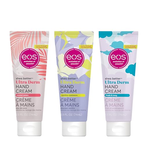 Bundle of eos Shea Better Hand Cream - Vanilla Cashmere + Fresh & Cozy + Coconut- Natural Shea Butter Hand Lotion and Skin Care, 24 Hour Hydration with Shea Butter & Oil, 2.5 oz, Packaging May Vary