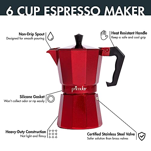 Primula Classic Stovetop Espresso and Coffee Maker, Moka Pot for Italian and Cuban Café Brewing, Greca Coffee Maker, Cafeteras, 6 Espresso Cups, Black