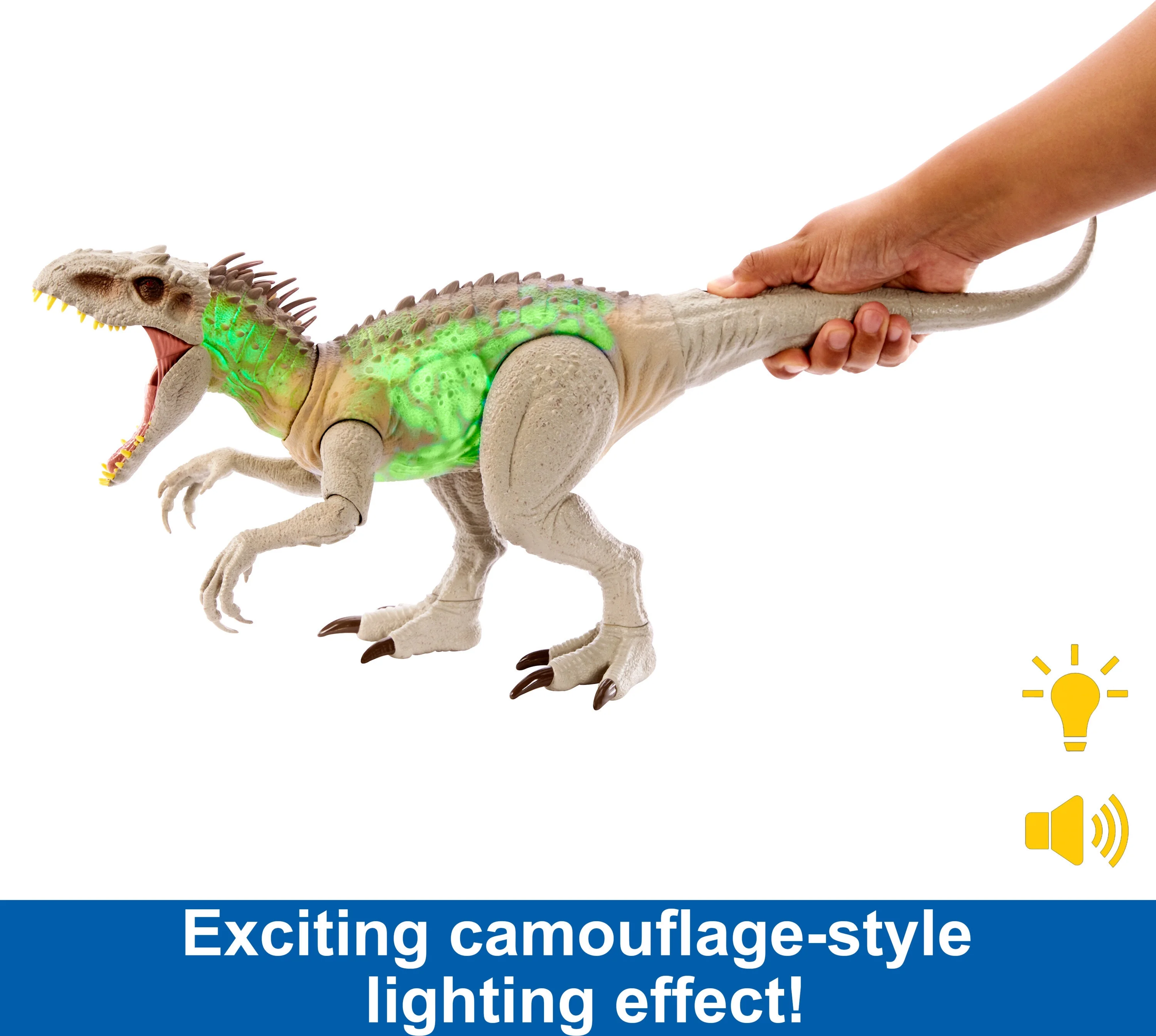 Jurassic World Camouflage 'N Battle Indominus Rex Dinosaur Action Figure with Lights, Sound & Motion
