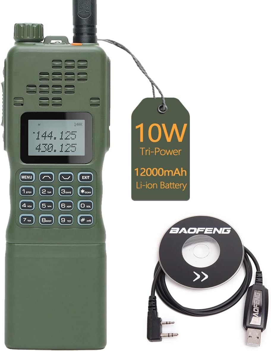 Baofeng AR-152 10W Powerful Military Grade Radio Portable Tactical Two Way Radio Long Range Walkie Talkies 12000mAh Battery with Extra Programming Cable ham Radio kit