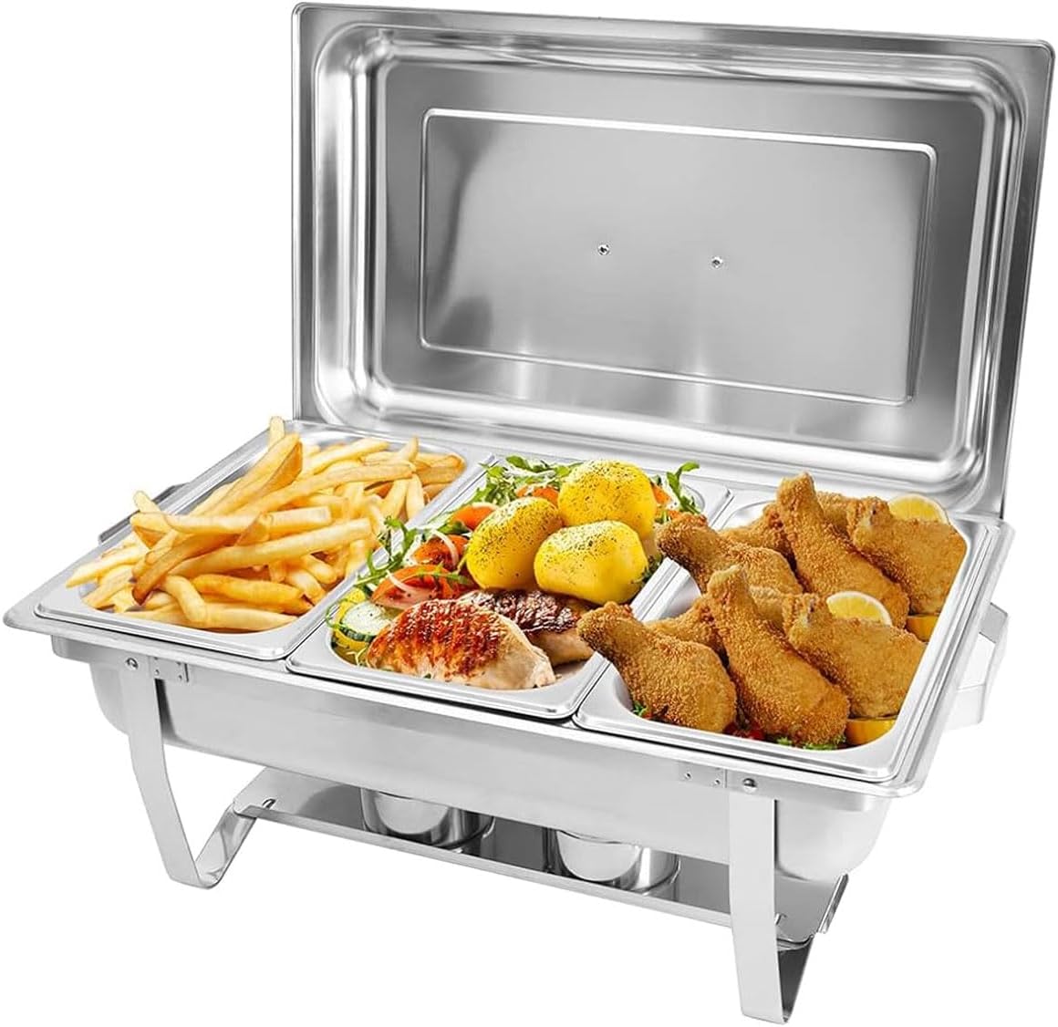 Chafing Dish Buffet Set, 8 Quart Chafing Dishes for Buffet, Three 1/3 Size Food Pans, Stainless Steel Restaurant Food Warmer for Kitchen Party Banquet Dining (1 Pack)