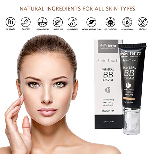 Bellaterra Cosmetics BB Cream, Tinted Moisturizer, Mineral Foundation, All Shades 1.69oz - Dark Tan 107