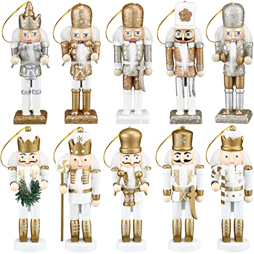 Jetec 10 Pcs Christmas Nutcracker Ornaments Wooden Hanging Decorations 5 Inch Tall Nutcracker Figures Christmas Decorations(Delicate Style)