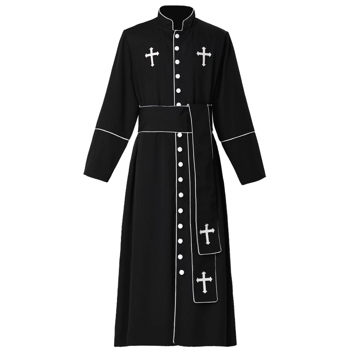Mens Priest Cassock Pastor Robe Church Robe Clergy Roman Cassock Belt