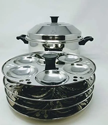 Stainless Steel Idli Cooker With 4-Rack Idly Stand & Multi Purpose Plate, Makes 24 Idlis