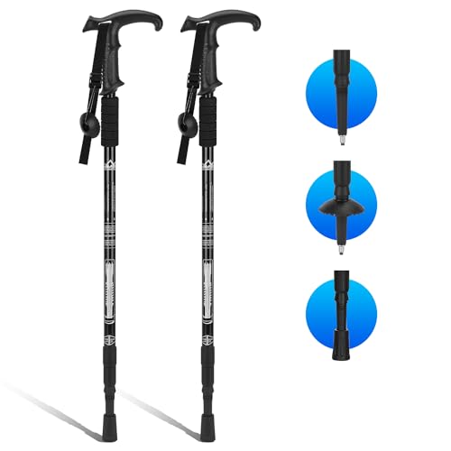 supregear Trekking Poles, 2 Pack Lightweight Aluminum Hiking Poles 3-Section Adjustable Telescopic Shockproof Walking Sticks with T-Handle for Kids Adults Seniors Men Women Camping Backpacking