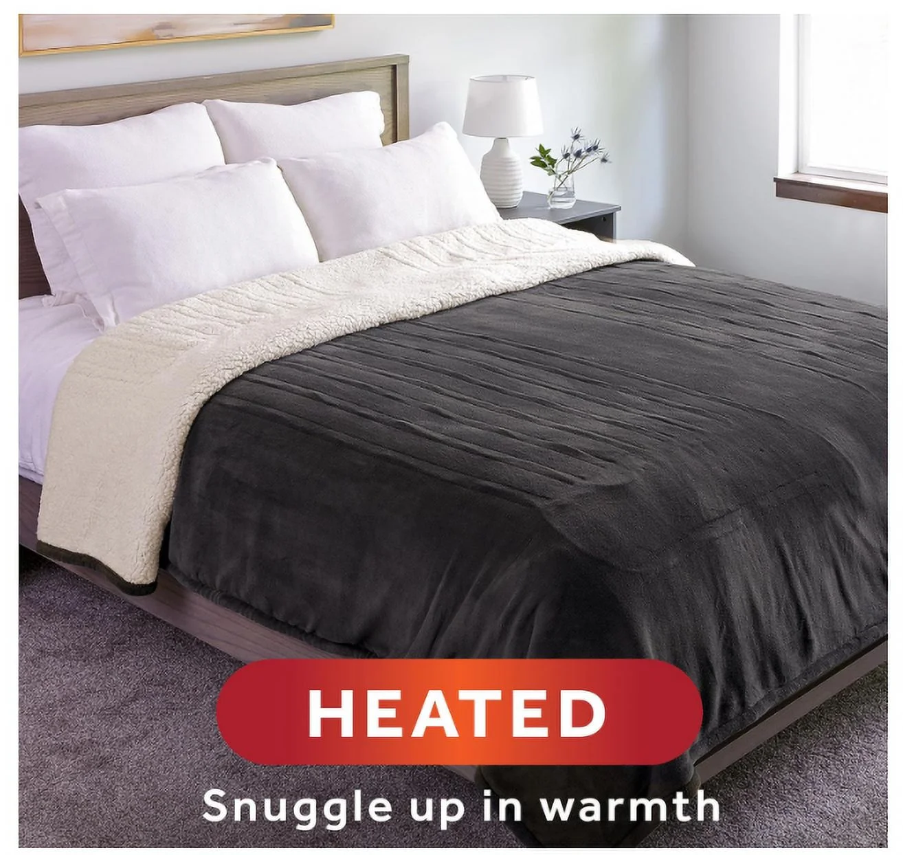 Sunbeam Royal Luxe Sherpa Night Fog Heated Blanket - King