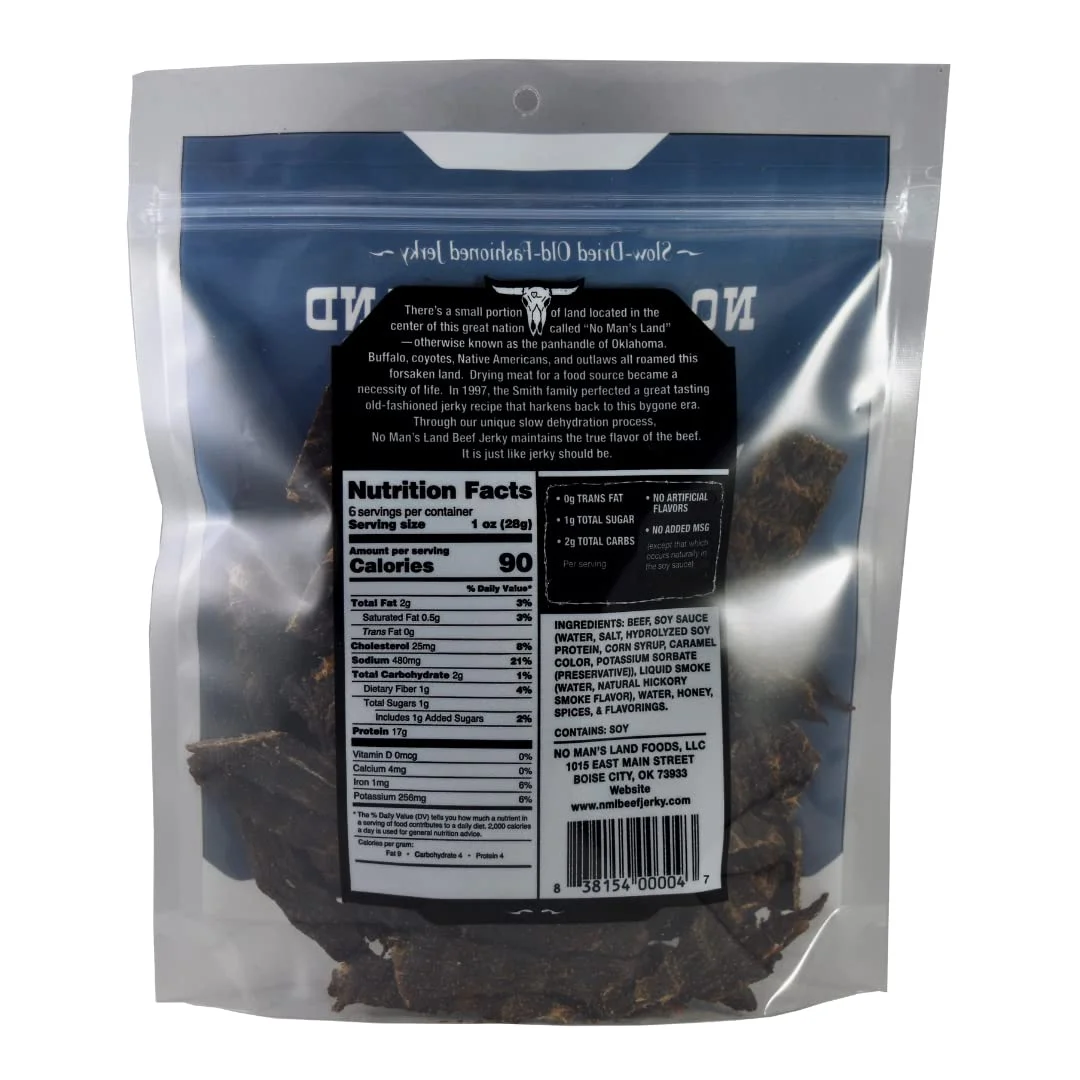 No Man’s Land MILD Beef Jerky High Protein Low Calorie Low Carb Beef Snack 6.0oz Bag
