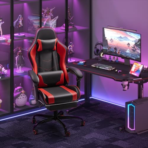 Homall Gaming Chair, Video Game Chair with Footrest and Massage Lumbar Support, Ergonomic Computer Chair Height Adjustable with Swivel Seat and Headrest (White)