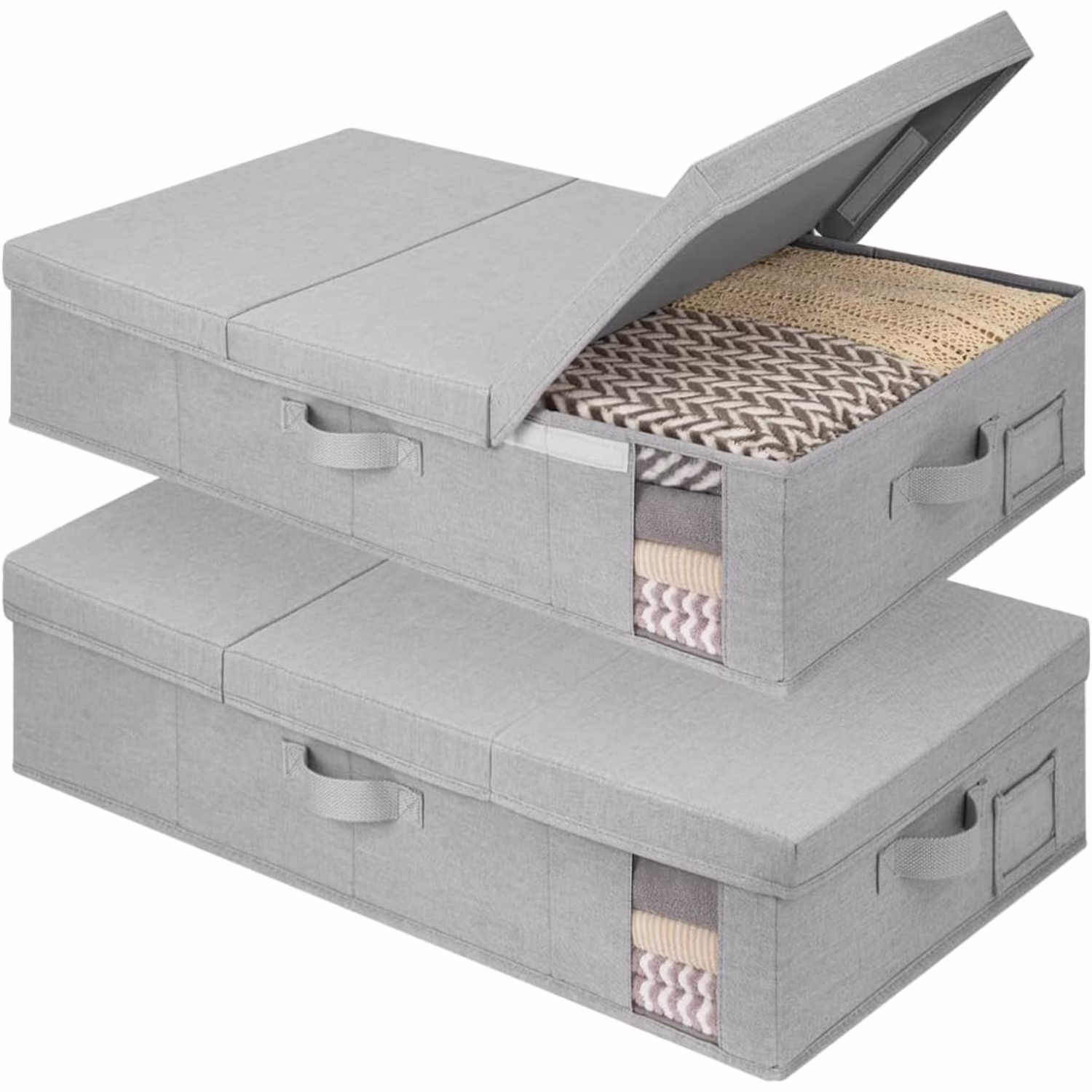 dxynlzq 2-Pack  Under Bed Storage Bins with Lids  Underbed Storage Containers with Handles and Label Holder  Closet Organizer for Clothes  Blankets  Sweater
