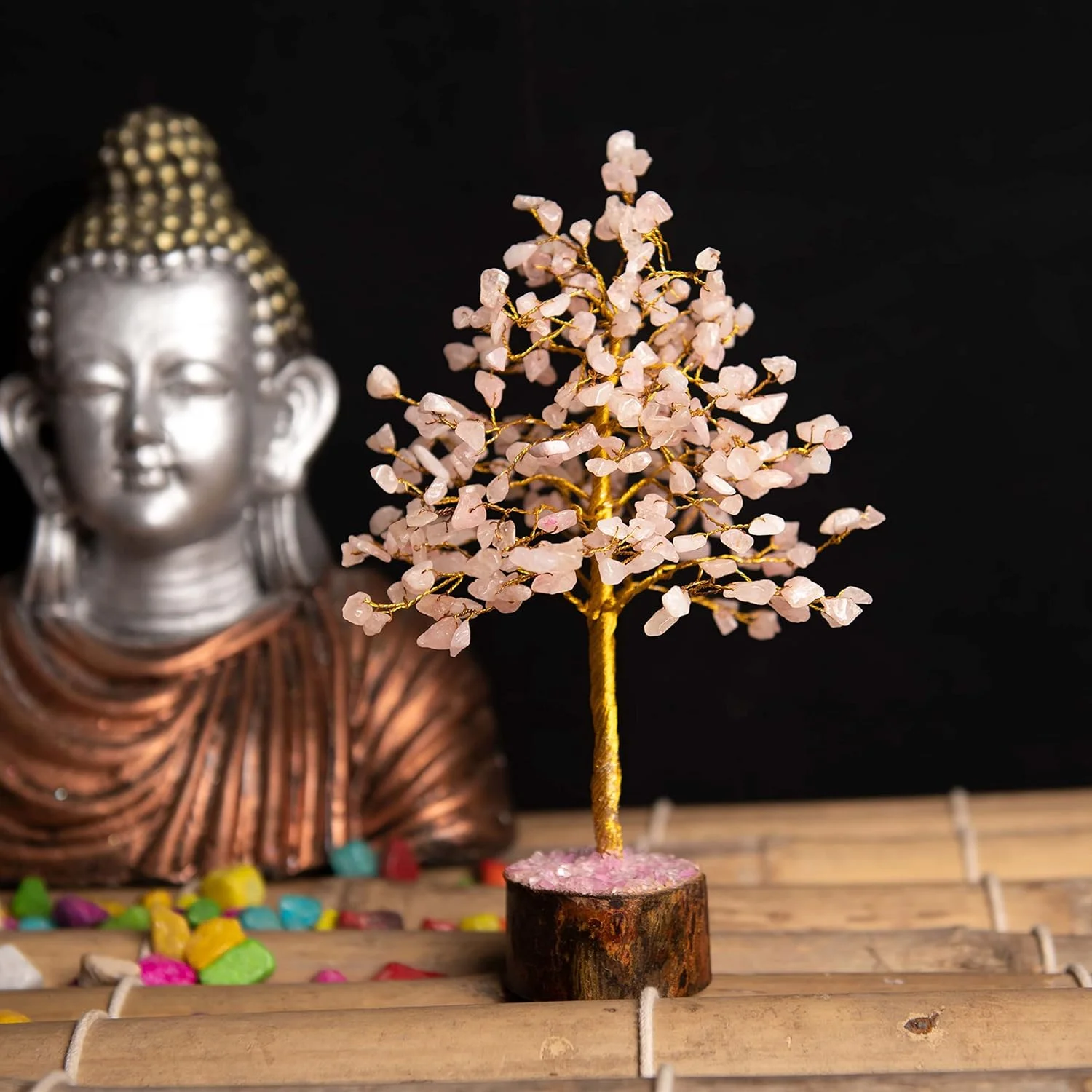 Wonder Care Crystal Tree for Home Decorations Crystals and Healing Stones Witchy Room Crystal Decor Tree Crystal Gifts Gem Tree Christmas Tree Stands for Real Tree (300 Beads Rose Quartz Tree)