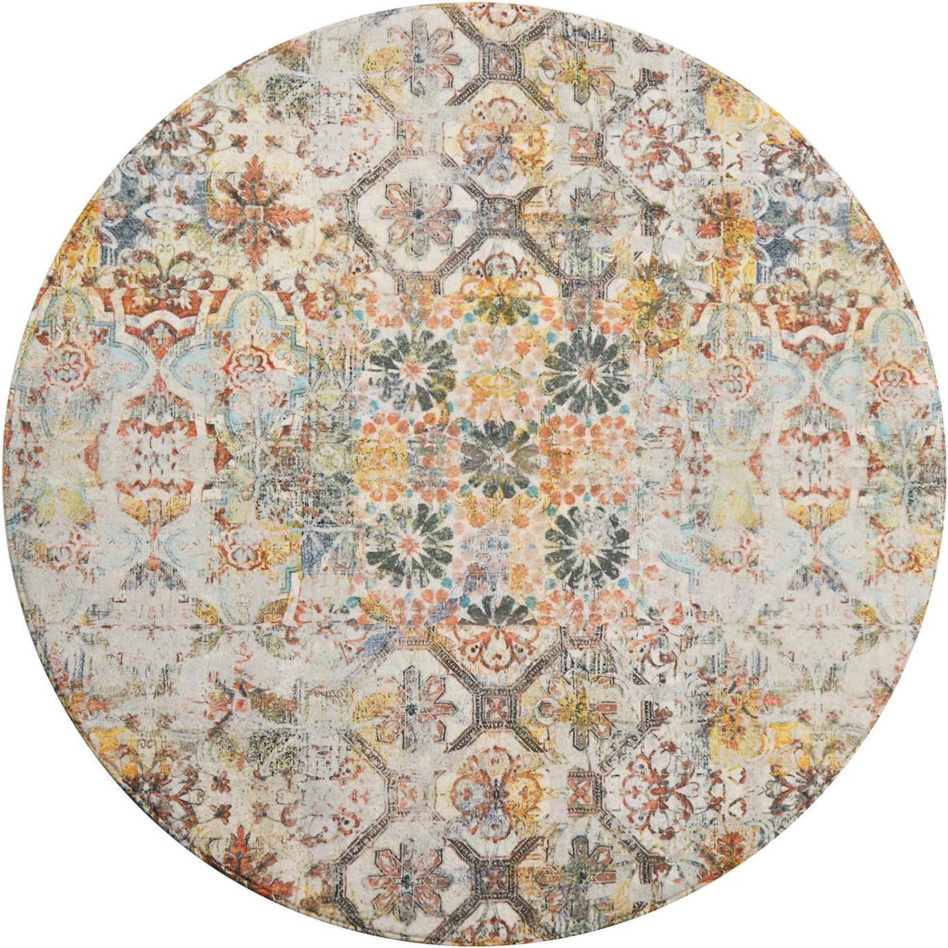 Lahome Floral Medallion Round Rug 4ft - Washable Circular Rug Non-Slip Distressed Vintage Accent, Throw Rugs Floor Carpet for Door Mat Entryway Living Room Bedrooms (4 ft, Multicolor)