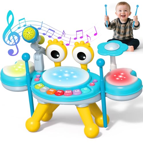 deAO Drum Music Playset for Kids Drum Set with Microphone Musical Instruments Playset Birthday Christmas for 3+ Boys Girls