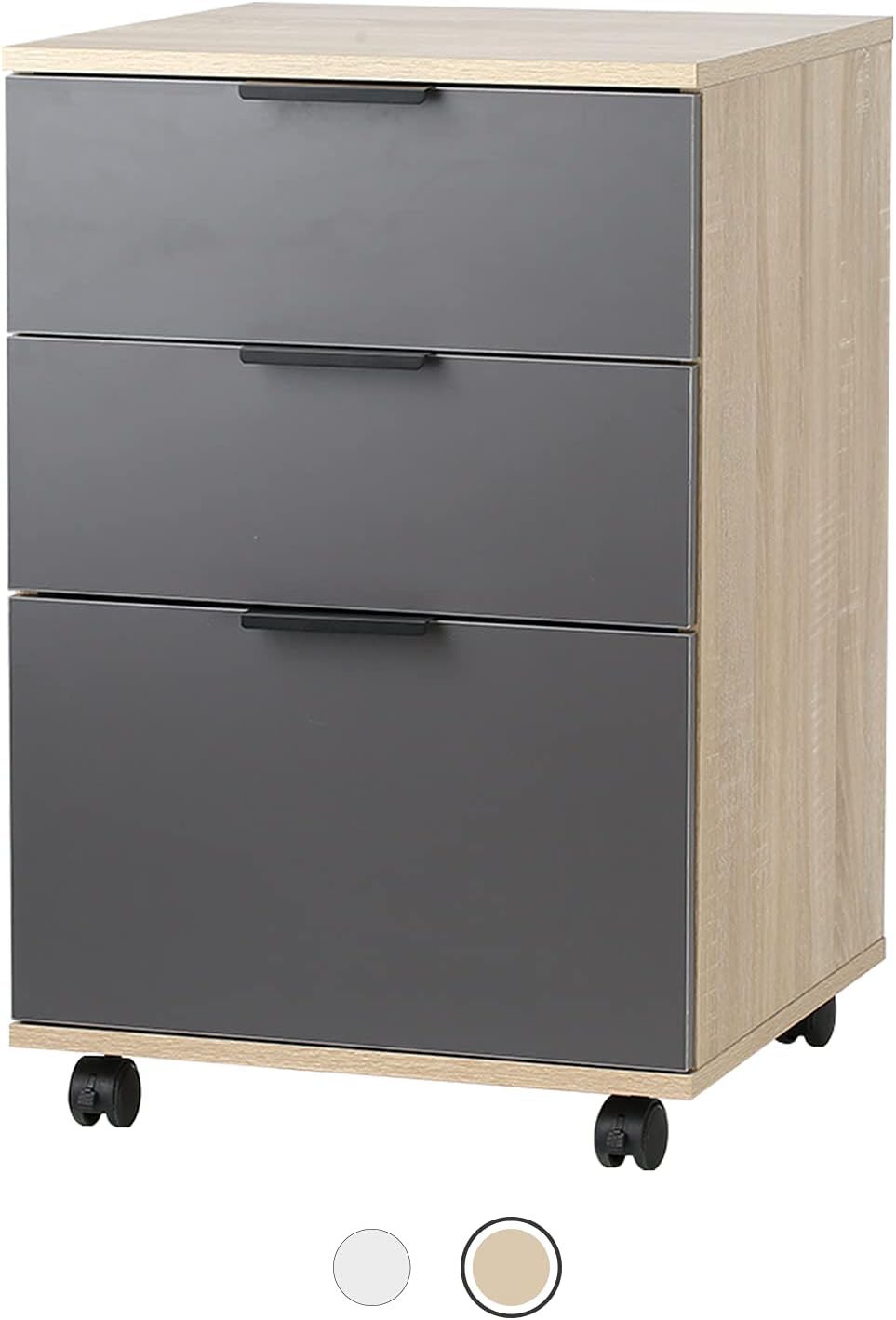 DASROOM 3 Drawer Rolling Wood File Cabinet Home Office Portable Vertical Mobile Storage Filing Cabinet with Wheels, Assembly Required, Oak