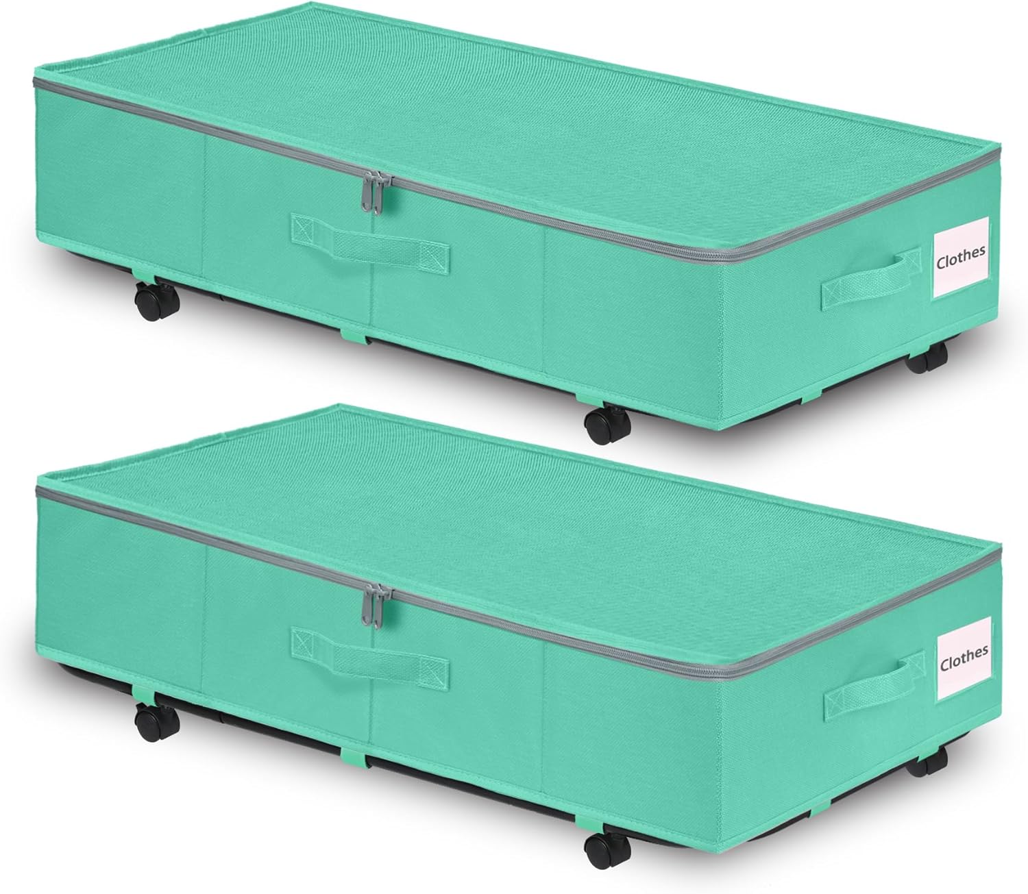 punemi Under Bed Storage With Wheels Under bed Storage Containers, 2 Pack Large Foldable Space-saving Under Bed Drawer Shoe Storage Organizer on Wheels for Clothes, 29.5*15.7*8.7 inch Tall, Teal Blue