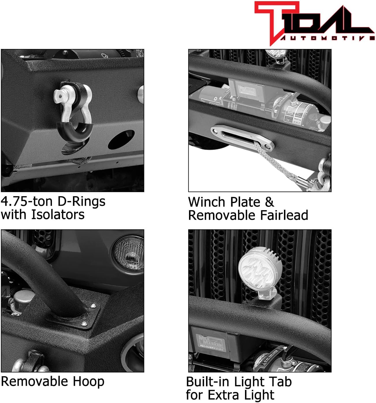 Tidal Front Bumper Full Width with LED Light Bar and Winch Plate Fit for 2020 2021 2022 Gladiator JT